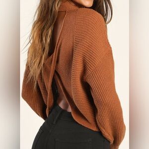 Lulu's Rust Brown Cut Out Twist Back Sweater Knit Oversized